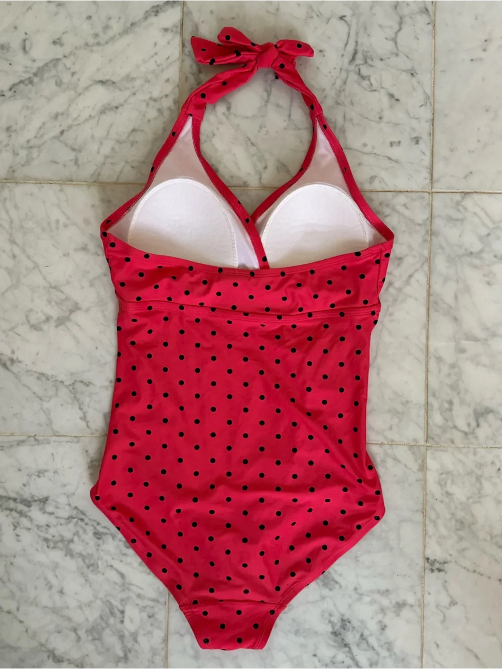 Hot Pink Polka Dot Maternity Swimsuit Beach Bump One Piece Halter Bathing Suit S